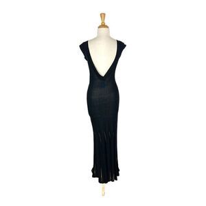 Etna Maar XL Black Knit Mermaid Dress Long Low Back Sheer Art To Wear